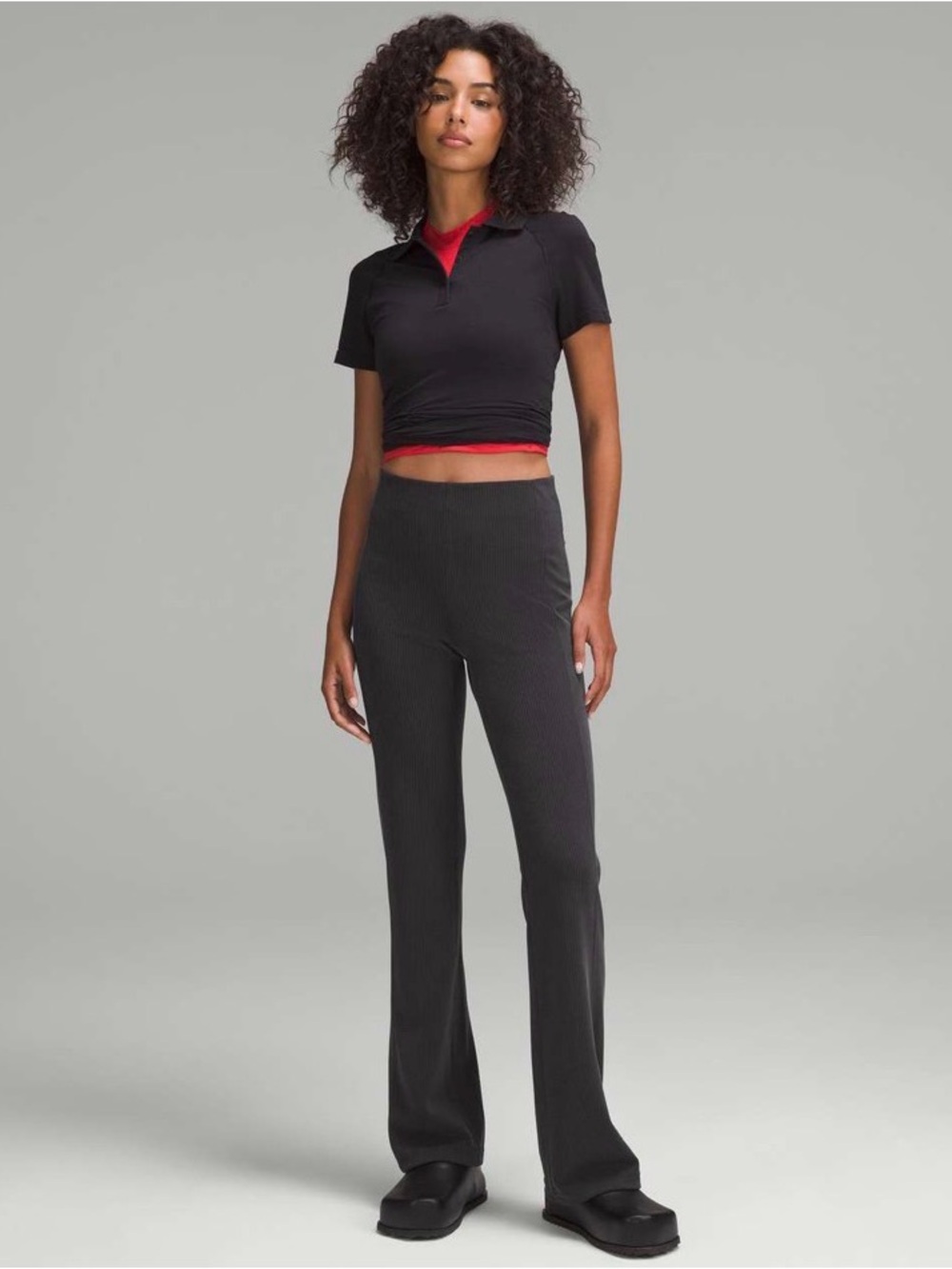 #319 Lululemon Ribbed Softstreme Flared Pants Black Size 6